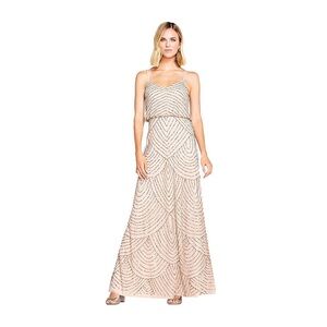 Adrianna Papell Strapless Beaded Gown in Cream and Silver